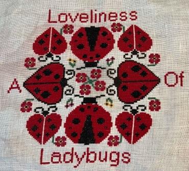 Salty Stitcher Designs - A Loveliness of Ladybugs-Salty Stitcher Designs - A Loveliness of Ladybugs, nouns, bugs, family, flowers, biscornu, cross stitch, Nashville 2023, 