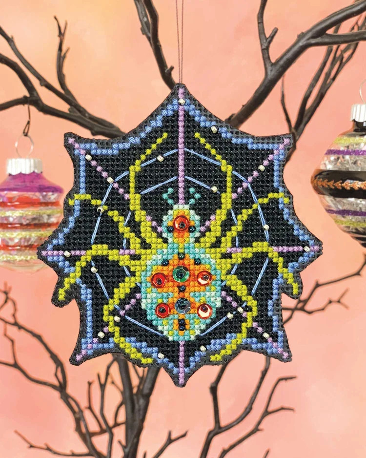 Satsuma Street - Creepy Crawly Kit-Satsuma Street - Creepy Crawly Kit, Halloween, spider, ornament, spider web, perforated paper, beads, cross stitch