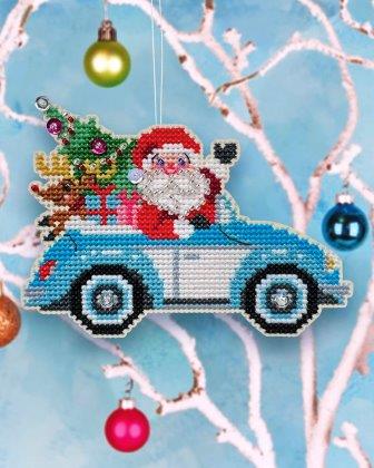 Satsuma Street - Santa Cruiser Kit-Satsuma Street - Santa Cruiser Kit, Santa Claus, Christmas, Rudolph, Christmas tree, Volkswagon, ornament, cross stitch, perforated paper, 