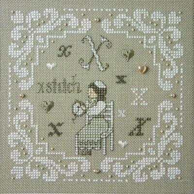 The Sweetheart Tree - French Alphabet - X Is For X-Stitch Kit-The Sweetheart Tree - French Alphabet - X Is For X-Stitch Kit, cross stitch, alphabet, sampler, girl stitching, 