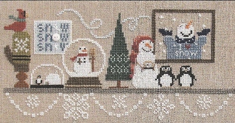 Bent Creek - Wintery Snowglobe Mantle - Part 2 of 3 Penguin Penguin Penguin - Cross Stitch Kit-Bent Creek - Wintery Snowglobe Mantle -Part 2 of 3 Penguin Penguin Penguin - Cross Stitch Kit
