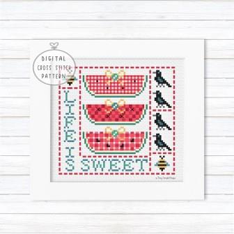 Tracy Campbell Designs - Life Is Sweet-Tracy Campbell Designs - Life Is Sweet, watermelon, picnic, crows, bees, ants, summer, cross stitch 