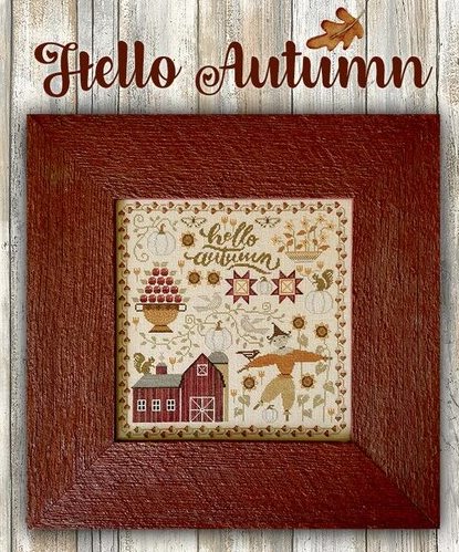 Teresa Kogut - Hello Autumn-Teresa Kogut - Hello Autumn, scarecrow, barn, berry bowl, squirrel, pumpkins, crow, fall, cross stitch, 