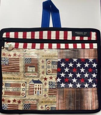 Squiggly Ave - Teresa Kogut Houses & Flags Project Bag-Squiggly Ave - Teresa Kogut Houses  Flags Project Bag, Americana, patriotic, stars  stripes, cross stitch