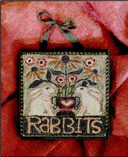 Teresa Kogut - Rabbits - Punchneedle-Teresa Kogut - Rabbits - Punchneedle, bunny friends, flowers, vase, threads, 