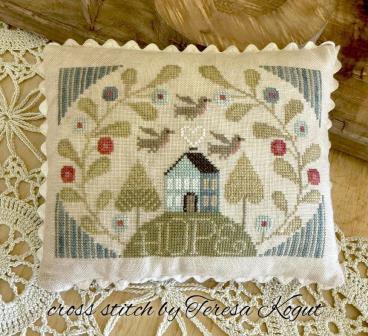Teresa Kogut - House of Hope-Teresa Kogut - House of Hope, blue house, birds, home, family, faith, flowers, cross stitch