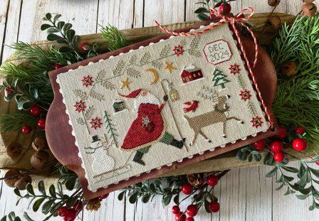 Teresa Kogut - Holiday Stroll-Teresa Kogut - Holiday Stroll, Santa Claus, snowman, Rudolph, Christmas Eve, snow, house, cardinal, cross stitch