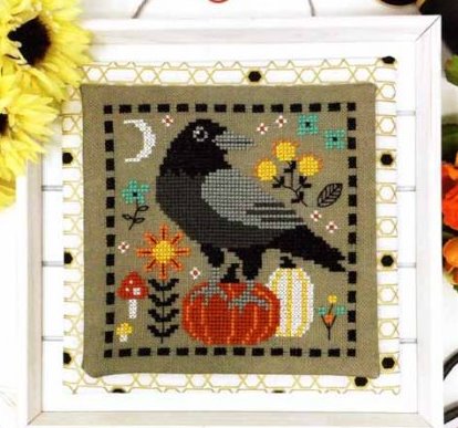 Tiny Modernist - The Black Crow-Tiny Modernist - The Black Crow, fall, pumpkin, sunflowers, bird, blackbird, cross stitch