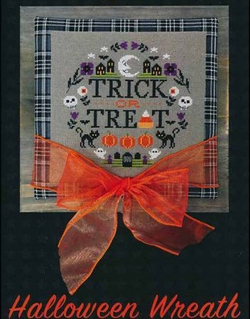 Tiny Modernist - Halloween Wreath-Tiny Modernist - Halloween Wreath, door dcor, ghosts, haunted house, candy corn, pumpkins, Halloween, trick or treat, cross stitch