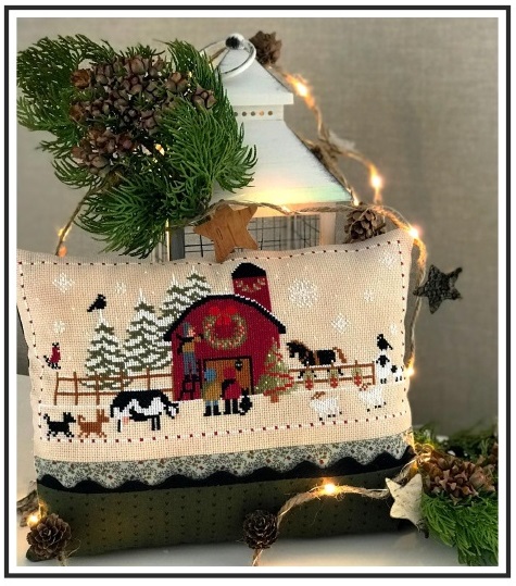 Twin Peak Primitives - Christmas Preparation at the Barn-Twin Peak Primitives - Christmas Preparation at the Barn, decorations, Christmas lights, garland, Christmas trees, party, festive, cross stitch 