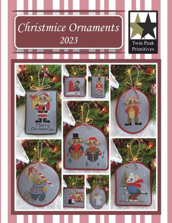 Twin Peak Primitives - Christmice Ornaments 2023-Twin Peak Primitives - Christmice Ornaments 2023, Christmas trees, cross stitch, 
