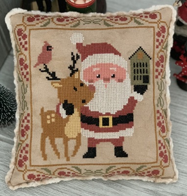 Twin Peak Primitives - Christmas Hug-Twin Peak Primitives - Christmas Hug, Santa Claus, Rudolph, Christmas Eve, hugs, friendship, cardinal, cross stitch