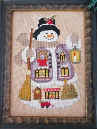 Twin Peak Primitives - 2025 Snowman-Twin Peak Primitives - 2025 Snowman, winter, snow, Christmas, lantern, cross stitch, Christmas trees, 