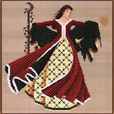 Whispered by the Wind - Dance of the Winter Solstice-Whispered by the Wind - Dance of the Winter Solstice, lady, gown, wintertime, forest, cross stitch
