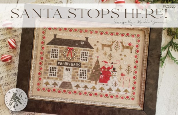 With Thy Needle & Thread - Santa Stops Here-With Thy Needle  Thread - Santa Stops Here, Santa Claus, Christmas, Jesus, gifts, family, toy store, cross stitch, snowman, reindeer, Christmas trees, 