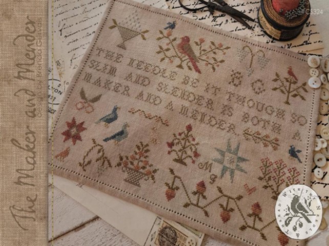 With Thy Needle & Thread - The Maker and Mender-With Thy Needle  Thread - The Maker and Mender, birds, sampler, scissors, flowers, strawberries, cross stitch