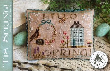 With Thy Needle & Thread - Tis Spring-With Thy Needle  Thread - Tis Spring, house, flowers, robin, cross stitch 