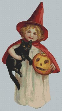 White Willow Stitching - Little Witch and her Cat-White Willow Stitching - Little Witch and her Cat, Halloween, costume, trick or treat, cross stitch