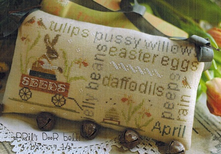 With Thy Needle & Thread - Word Play 04 April-With Thy Needle  Thread - Word Play 04 April, Easter, bunny, eggs, wagon, flowers, jelly beans, cross stitch