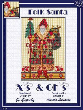X's and Oh's - Folk Santa-Xs and Ohs - Folk Santa, colorful coat, Santa Claus, Christmas, gifts, cross stitch