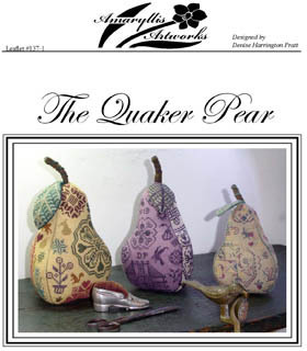 Amaryllis Artworks - The Quaker Pear-Amaryllis Artworks, The Quaker Pear, fruit, acorns, animals, bird, rabbit, squirrel, historic, samplers, trio of pears, Cross Stitch Pattern