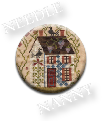 Stitch Dots - Blackbird Designs - Summer Needle Nanny-Stitch Dots - Blackbird Designs - Summer Needle Nanny, primitive, country, house, flowers, cross stitch magnet, needles, 