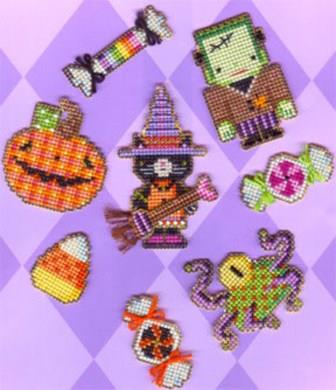 Brooke's Books - Spooky Critters l-Brookes Books - Spooky Critters l, Frankenstein, black cat, witch, pumpkin, monsters, cross stitch, candy 