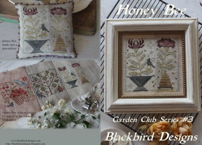 Blackbird Designs - Garden Club Series Part 03 - Honey Bee-Blackbird Designs - Garden Club Series Part 3 - Honey Bee, blackbird, garden, bee hive, flower, cross stitch