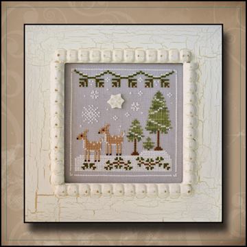Country Cottage Needleworks - Frosty Forest - Part 2 - Snowy Deer-Country Cottage Needleworks, Frosty Forest, Part 2 of 9, Snowy Deer, snowflakes, pine trees, Cross Stitch Pattern