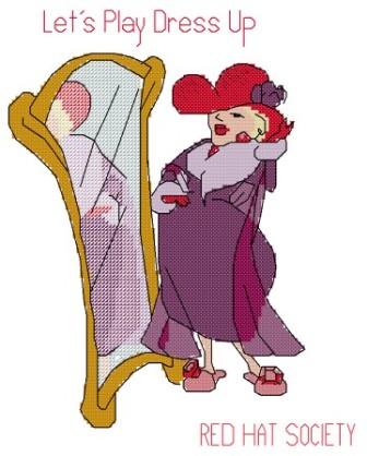 Candamar Designs - Red Hat Society - Let's Play Dress Up! - Cross Stitch Kit-Candamar Designs, Red Hat Society,Let's Play Dress Up!,older women, ladies clubs, get togethers, ladies clothes,  Cross Stitch Kit