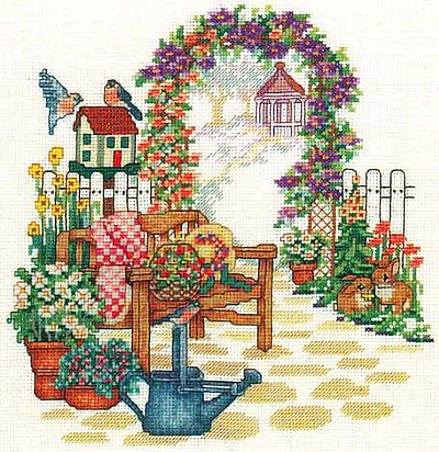 Bobbie G. Designs Country Garden Bench, Cross Stitch Pattern