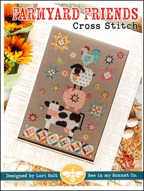 Bee in My Bonnet - Farmyard Friends-Bee in My Bonnet - Farmyard Friends, stacked, cow, pig, sheep, chicken, farm, quilt squares, cross stitch