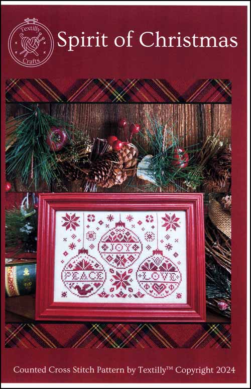 Textilly Crafts - Spirit of Christmas-Textilly Crafts - Spirit of Christmas, ornaments, Christmas, quaker, peace, love, joy, red, white, cross stitch 