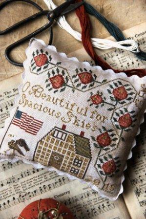 Heartstring Samplery - For Spacious Skies-Heartstring Samplery - For Spacious Skies, patriotic, USA, American flag, home, eagle, flowers, pin cushion,  