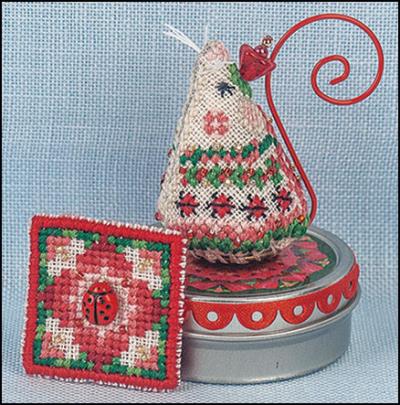 Just Nan - Mouse on a Tin Limited Edition Series IV - Lady in Red Mouse-Just Nan - Mouse on a Tin Limited Edition Series IV - Lady in Red Mouse, needle book, tin, red floss, dressed up mouse, lady bugs, cross stitch