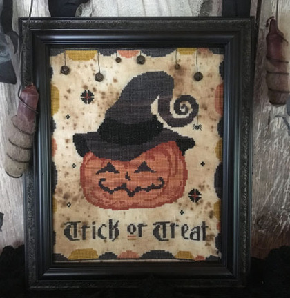 The Primitive Hare - Trick or Treat Pumpkin Stitch-The Primitive Hare - Trick or Treat Pumpkin Stitch, Halloween, Fall, witch, pumpkin, spiders, cross stitch, primitive,  