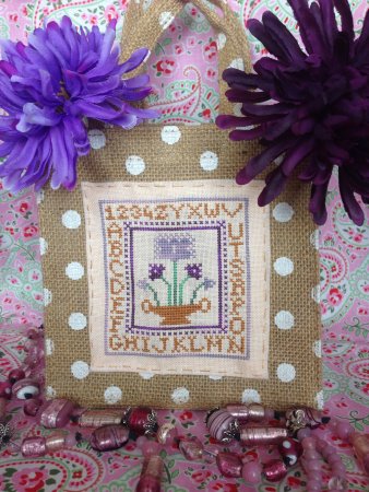 Romy's Creations - Purple Flowers Little Bag-Romys Creations - Purple Flowers Little Bag, flowers, project bag, polka dot, cross stitch