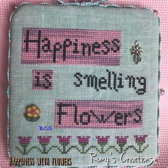 Romy's Creations - Happiness with Flowers-Romys Creations - Happiness with Flowers, smelling flowers, spring, cross stitch, buttons  