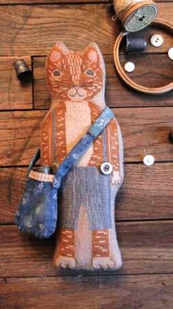 Stacy Nash Primitives - Animal Crackers Series  Theodore-Stacy Nash Primitives - Animal Crackers Series  Theodore, cat, cross stitch, pillow, 